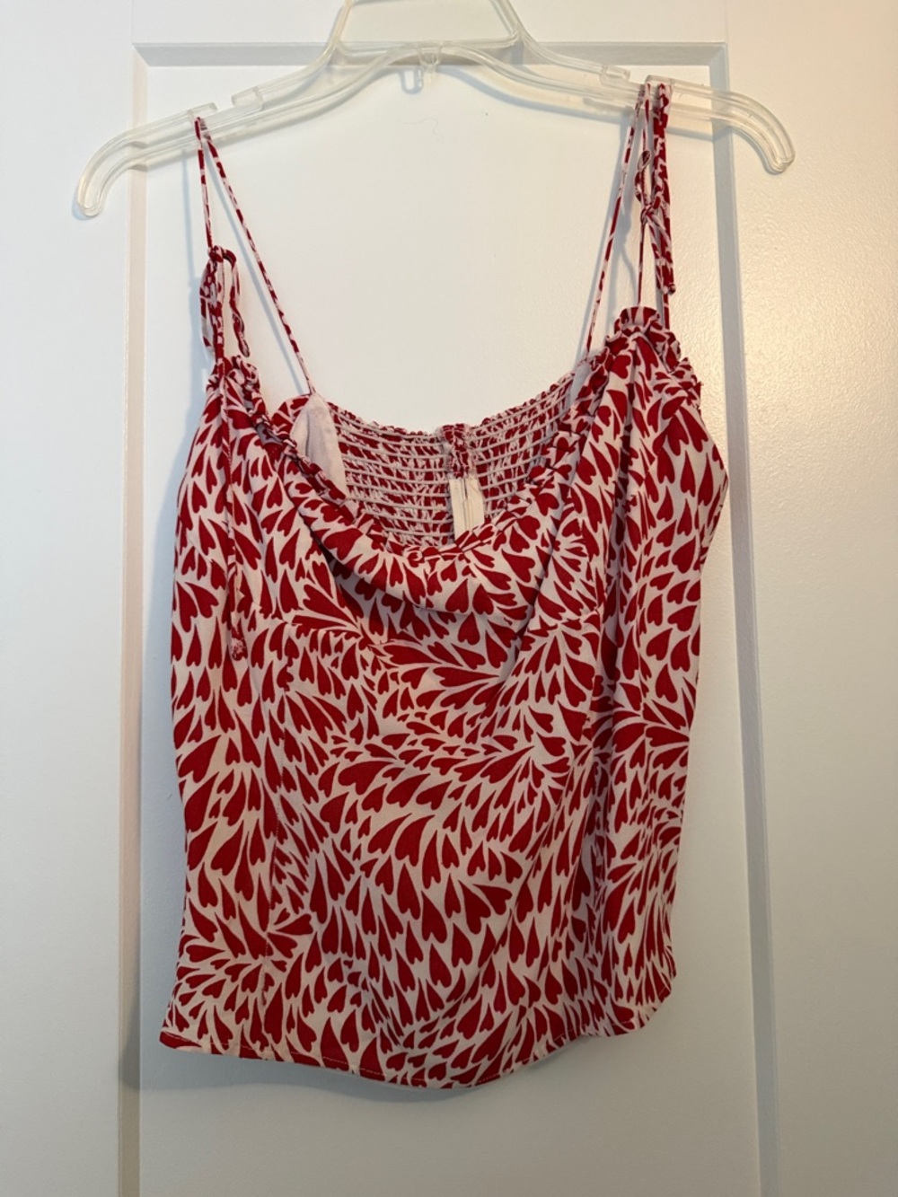 Reformation Red & White Printed Spaghetti Strap Cowl Neck Top